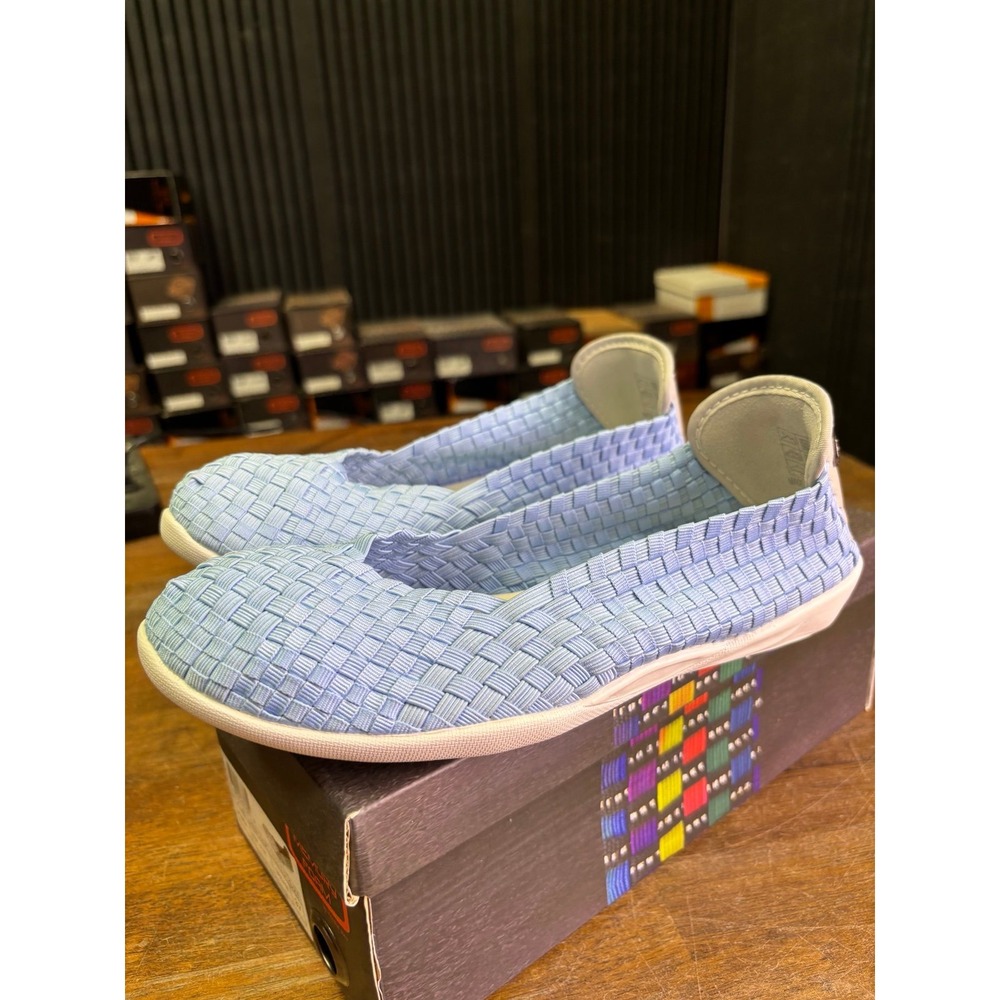 Bernie Mev Catwalk New Blue Cream Woven Flats Shoes Size 37 US 6.5-7
